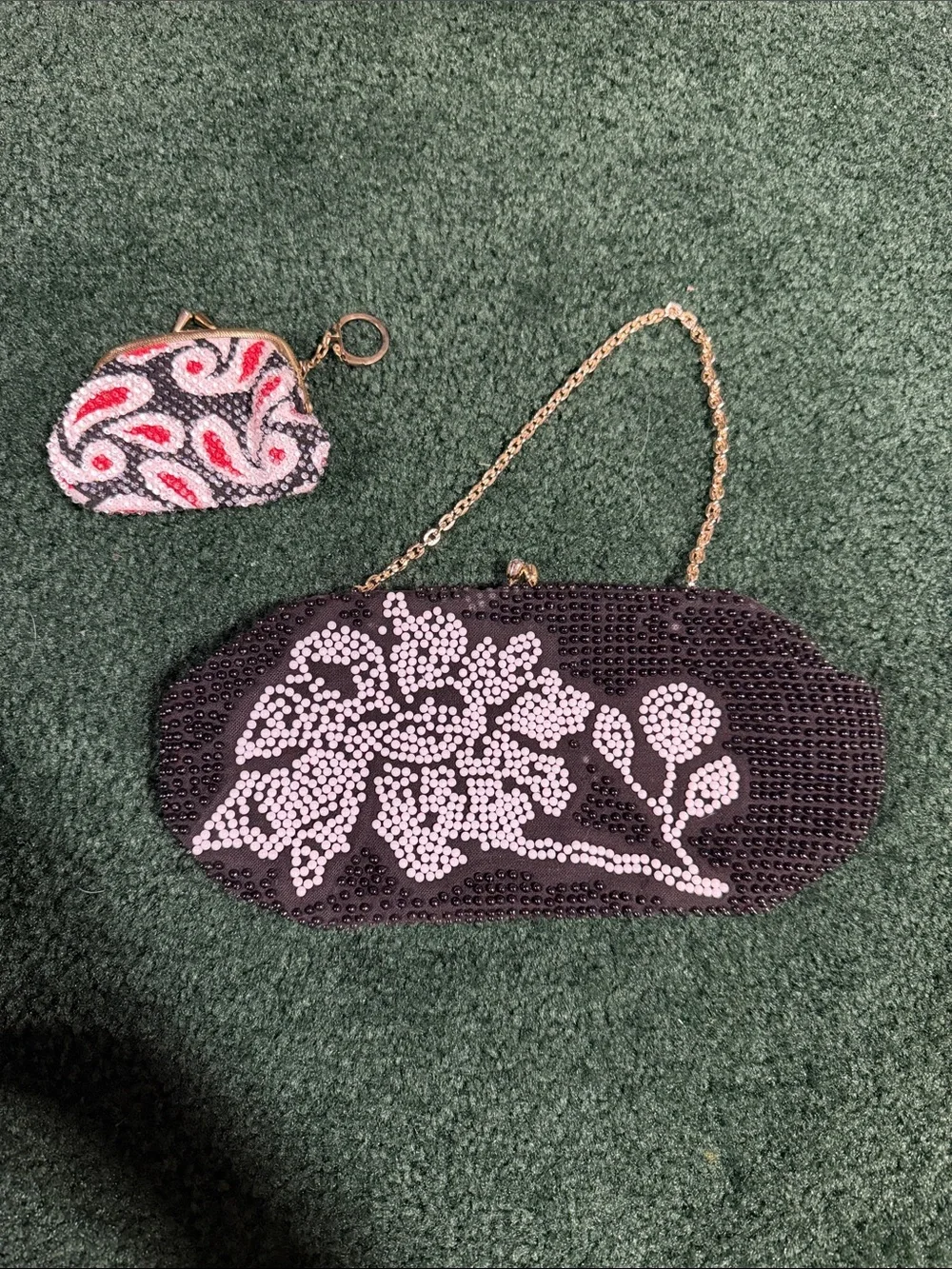 Beaded Black Evening Clutch with Floral Design
